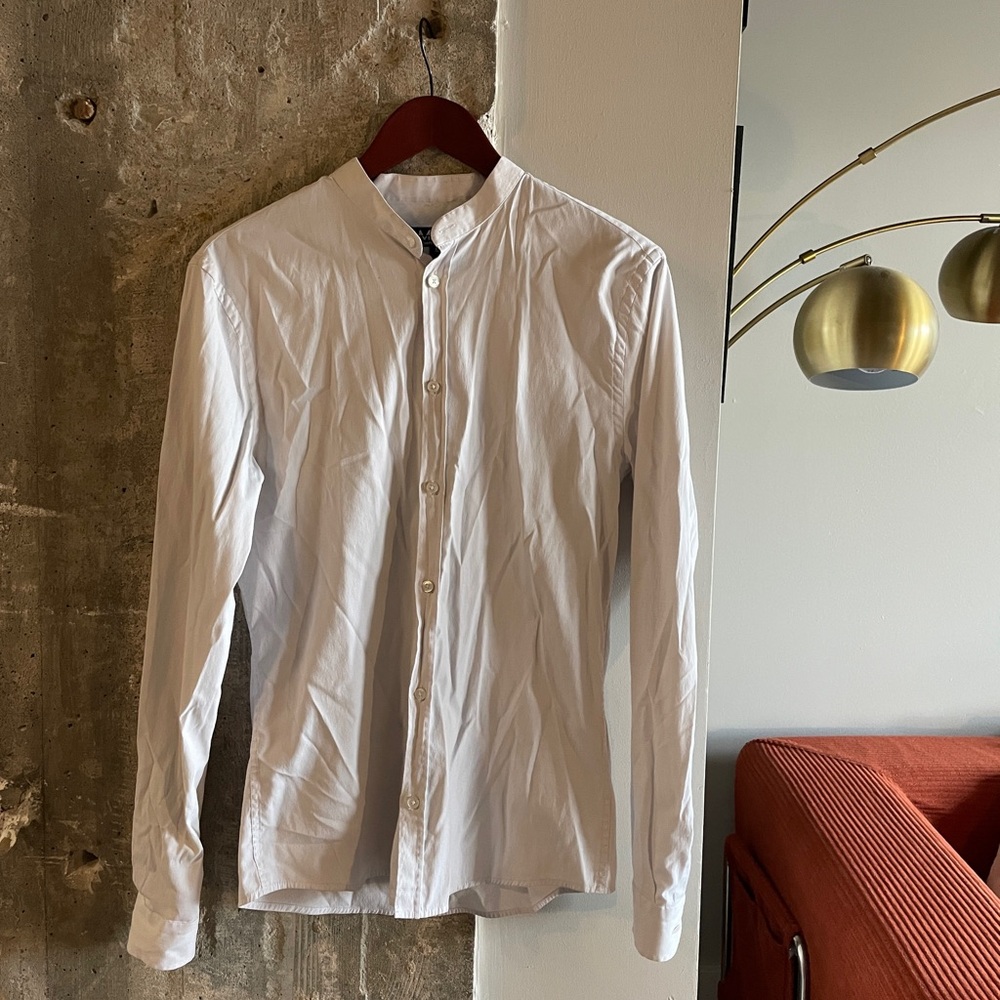 Boohoo MAN White Collarless Button-Up Shirt